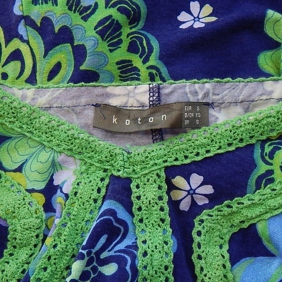 KOTON Blue and Green Floral Lace Trim Kimono Sleeve Tie Back Summer Dress UK S - Picture 4 of 4